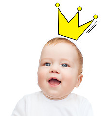 Image showing close up of happy smiling baby with crown doodle