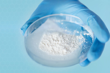 Image showing close up of scientist hands holding petri dish