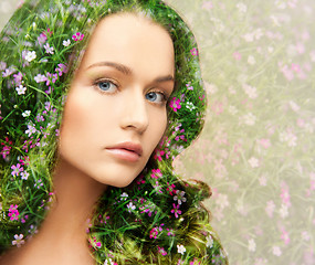 Image showing young beautiful woman with floral pattern