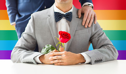 Image showing close up of male gay couple with wedding rings on