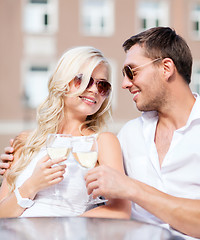 Image showing couple drinking wine in cafe