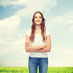 Image showing smiling teenager in blank white t-shirt