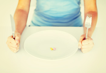 Image showing woman with plate and tablets