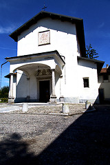 Image showing  church  in  the villadosia  old   closed brick tower sidewal  l