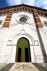 Image showing  church  in  the varano borghi    closed brick tower sidewalk it