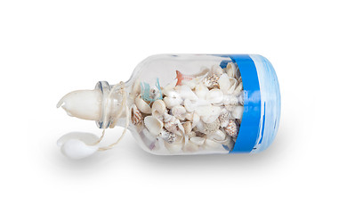 Image showing Glass bottle filled with sea shells