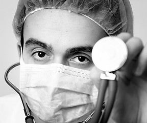 Image showing Portrait of a young doctor with stethoscope.