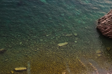 Image showing Top view of a beautiful turquoise sea