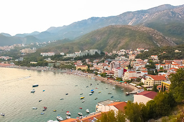 Image showing Montenegro, Rafailovici. Sunset view on sea beach