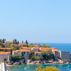 Image showing Sveti Stefan, small islet and resort in Montenegro. Balkans, Adriatic sea, Europe. 