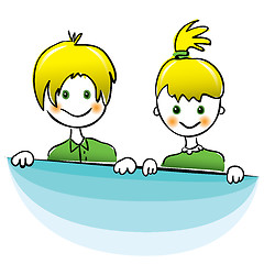 Image showing Vector. Happy boy and girl with bright yellow hair