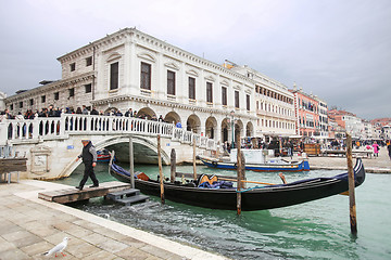 Image showing Gondola moored in front of Riva degli Schiavoni 