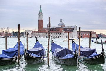 Image showing Gondolas with view of San Giorgio Maggiore in Venice