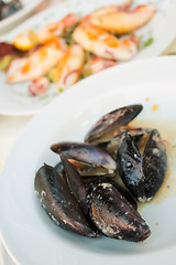 Image showing Mussels in the bowl in a white wine sauce