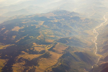 Image showing Landscape of Mountain.  view from airplane window