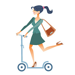 Image showing Businesswomen scooter rides to work