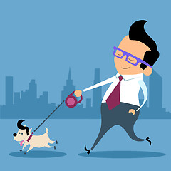 Image showing Businessman dog walk office worker