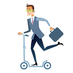 Image showing Businessman scooter rides to work