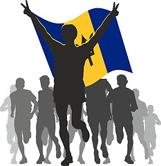 Image showing Winner With The  Barbados Flag At The Finish