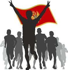 Image showing Winner with the Montenegro flag at the finish