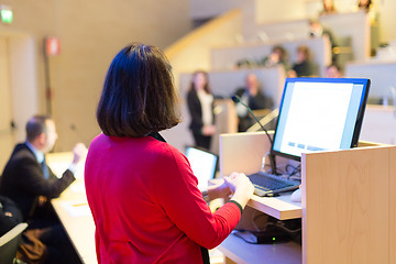 Image showing Female speaker at Business Conference.