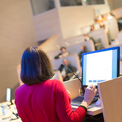 Image showing Female speaker at Business Conference.
