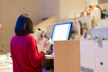 Image showing Female speaker at Business Conference.