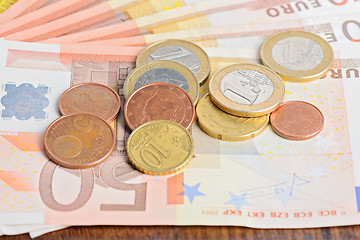 Image showing Money euro coins and banknotes