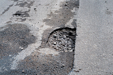 Image showing Pothole in road after spring thaw