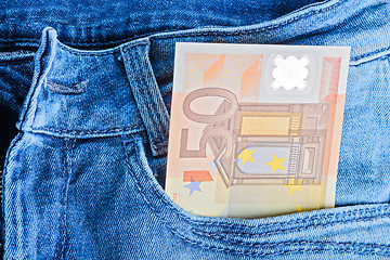 Image showing 50 Euro banknotes in a pocket