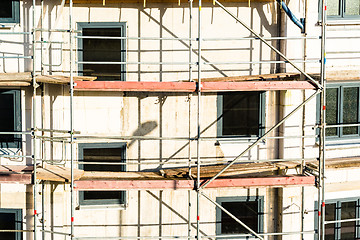 Image showing Construction of new house with scaffolding