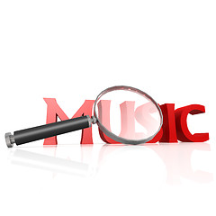 Image showing Magnifying glass with red music word