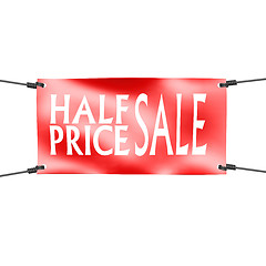 Image showing Banner half price sale with four ropes on the corner