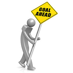 Image showing Man with goal ahead road sign