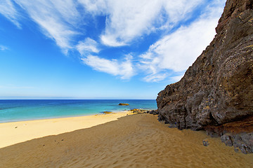 Image showing white coast lanzarote  in spain   beach  stone water  and  