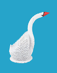 Image showing white swan on blue background. figure of bird out of paper