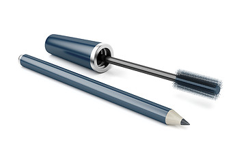 Image showing Mascara and eye pencil