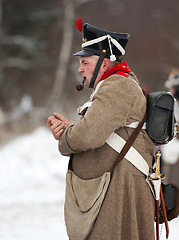 Image showing Smoking russian soldier