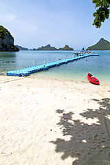 Image showing plastic pier  coastline of a  green lagoon and tree  phangan   b