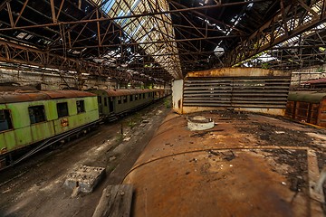 Image showing Cargo trains in old train depot