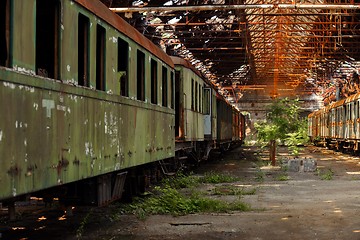 Image showing Cargo trains in old train depot