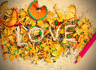 Image showing word Love over a shavings of pencils