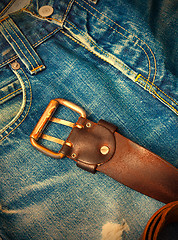 Image showing Vintage leather belt with a buckle