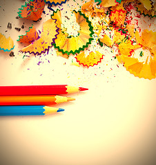 Image showing colored pencils and shavings