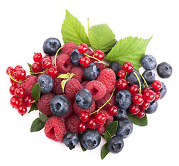 Image showing Many blueberries, raspberries. Isolated white