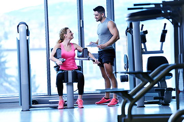 Image showing woman exercising with her personal trainer