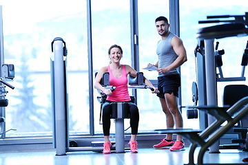 Image showing woman exercising with her personal trainer