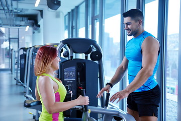 Image showing woman exercising with her personal trainer