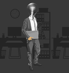 Image showing Lamp Head Man With Laptop