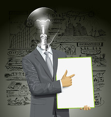 Image showing Vector Lamp Head Businessman With Empty Write Board